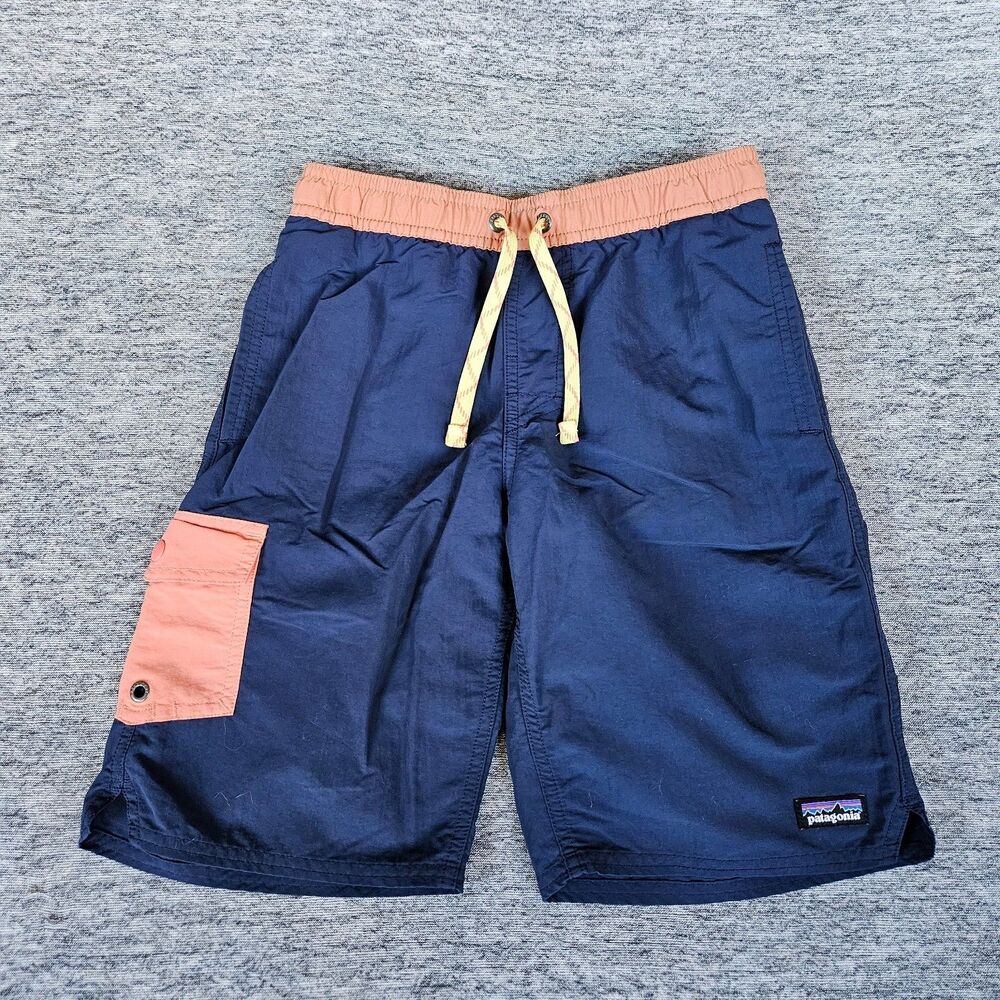 Patagonia Boys Medium 10 Baggies Boardshorts Lined Blue Orange 67806 Beach